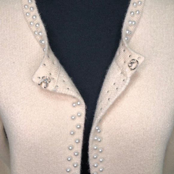 Cardigan with Pearl Trim | Cream - Picture 6 of 7